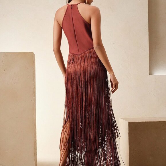 Redwood Elegant Women's Bohemian Fringe Maxi Dress - Picture 2 of 7